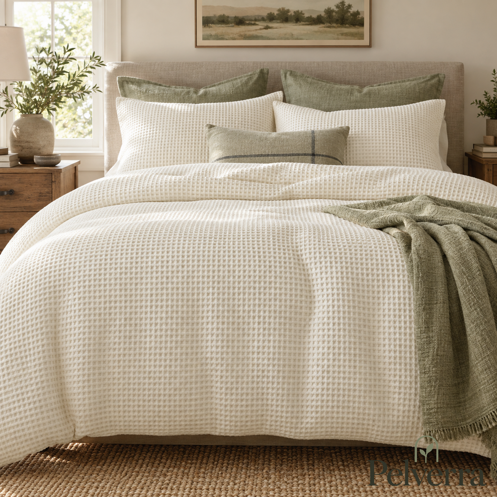 Ivory Waffle Weave Duvet Cover Set