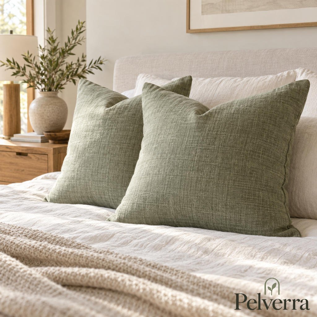 Sage Green Linen-Look Pillowcase Set