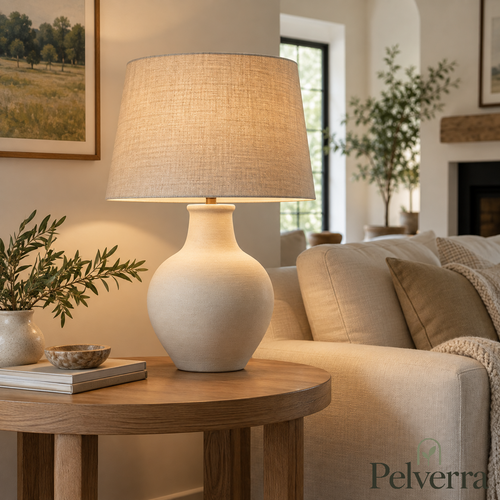 Ceramic Table Lamp with Linen Shade