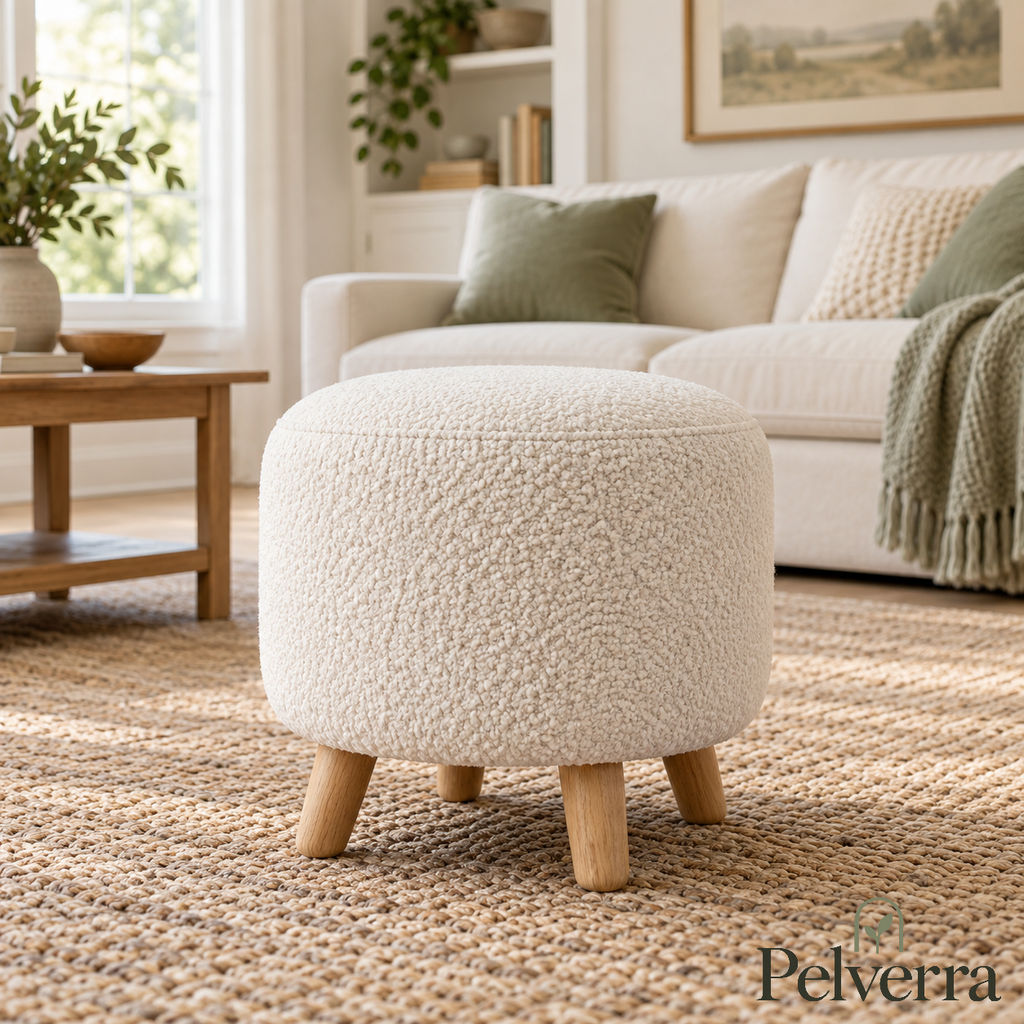 Round Bouclé Ottoman