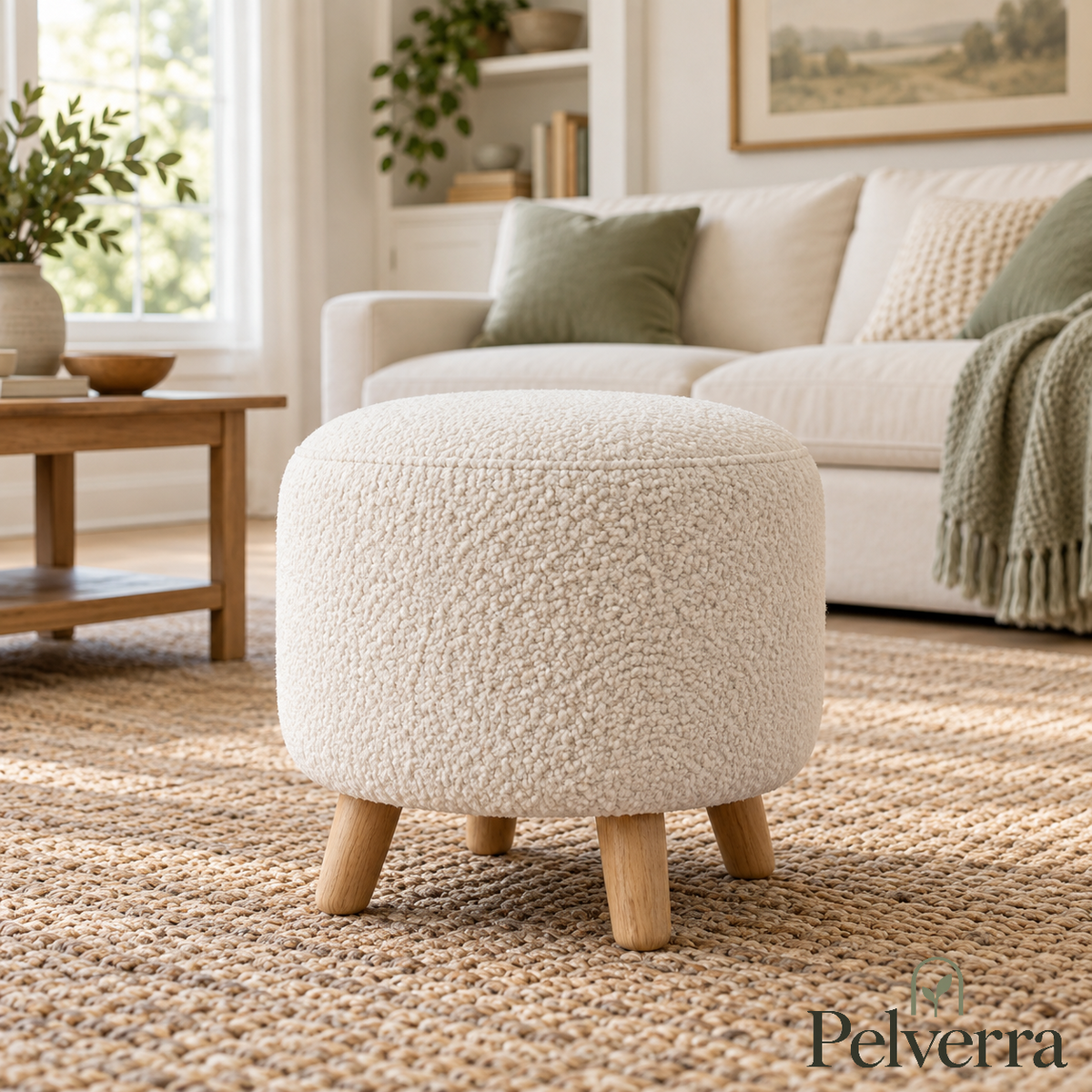 Round Bouclé Ottoman