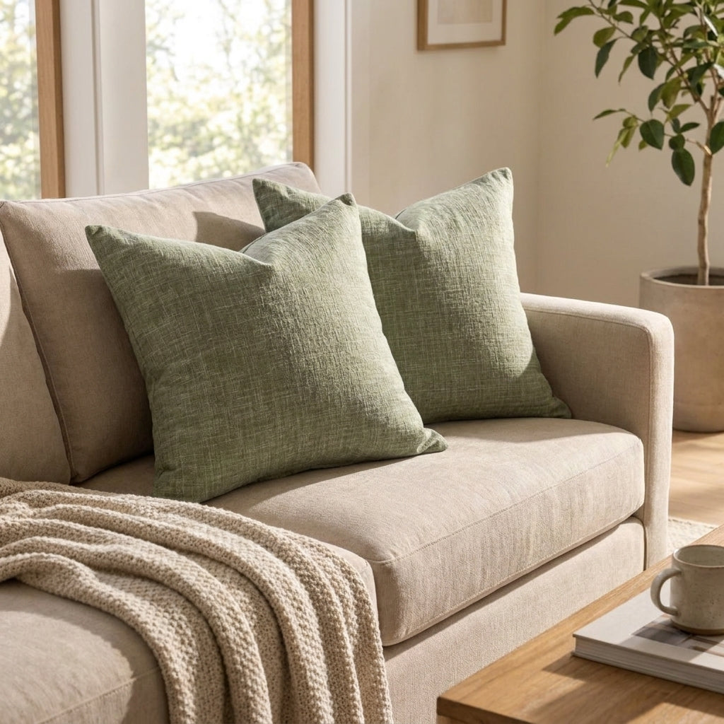 Sage Green Linen-Look Pillowcase Set