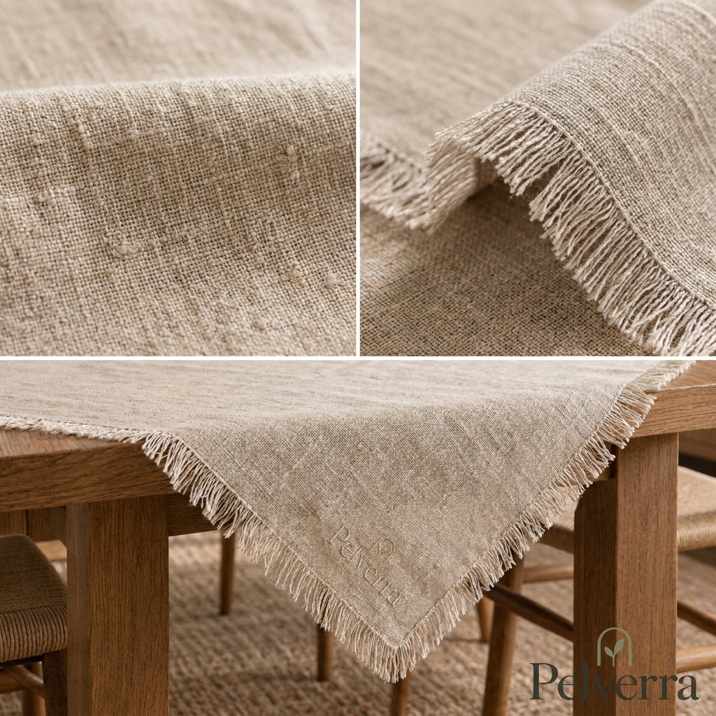 Fringed Oatmeal Linen Table Runner