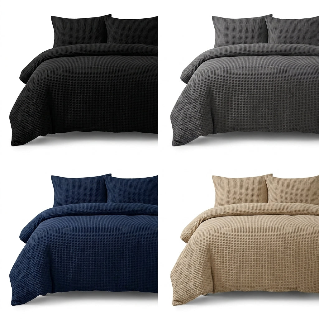 Ivory Waffle Weave Duvet Cover Set