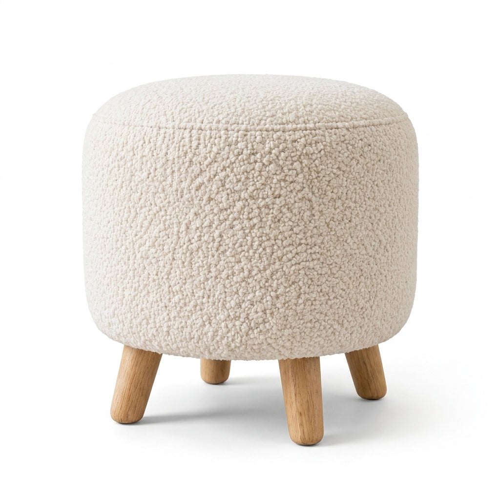 Round Bouclé Ottoman