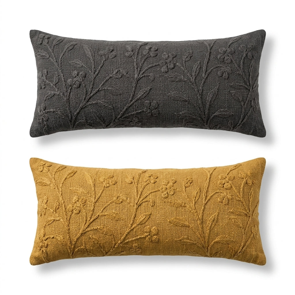 Textured Botanical Lumbar Pillow
