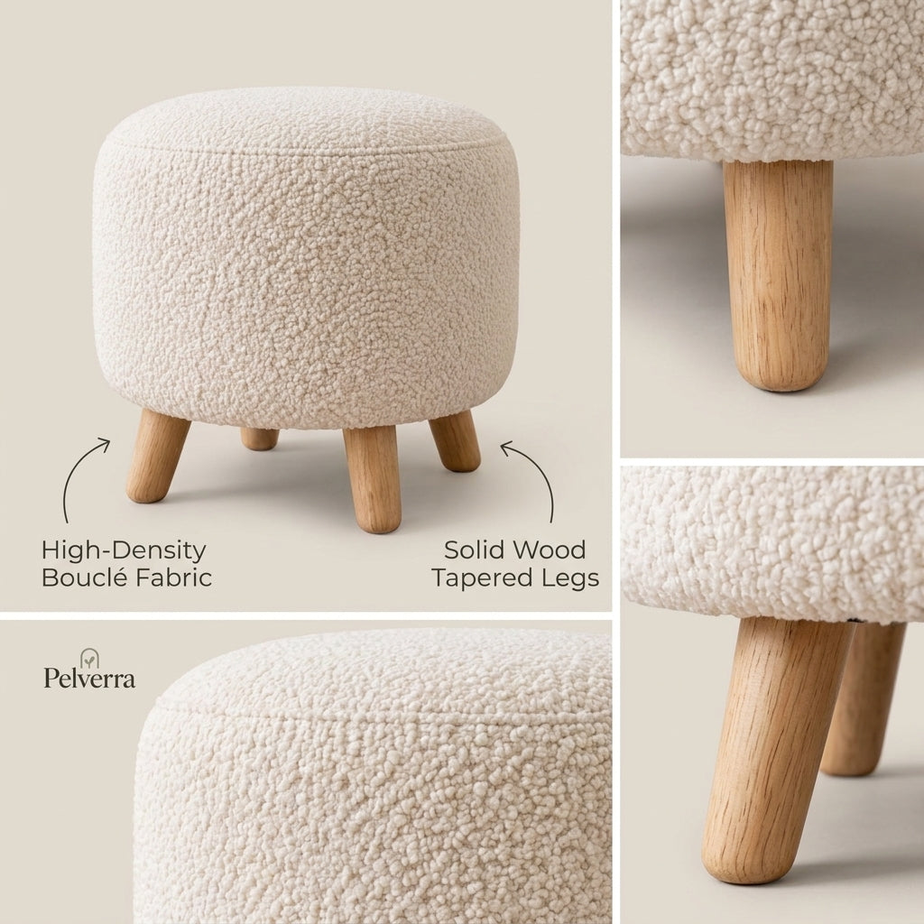 Round Bouclé Ottoman