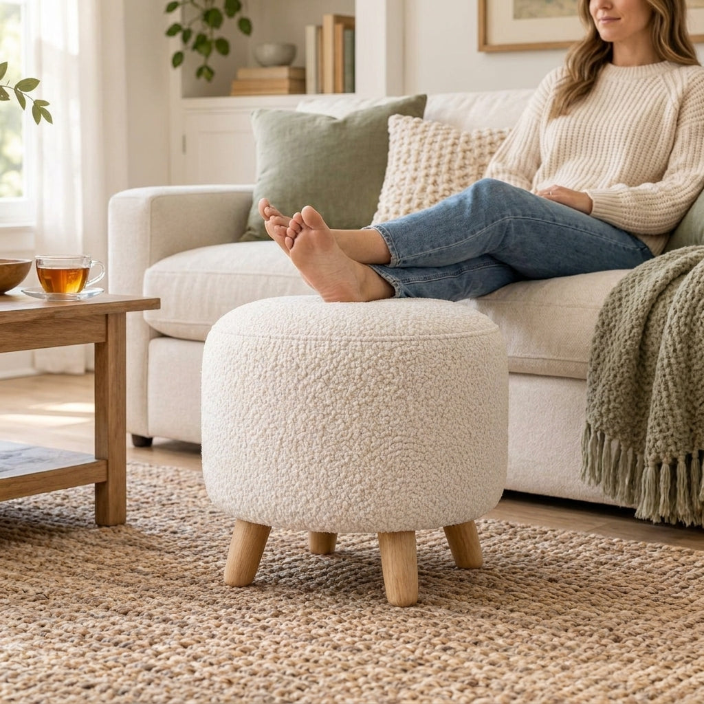 Round Bouclé Ottoman