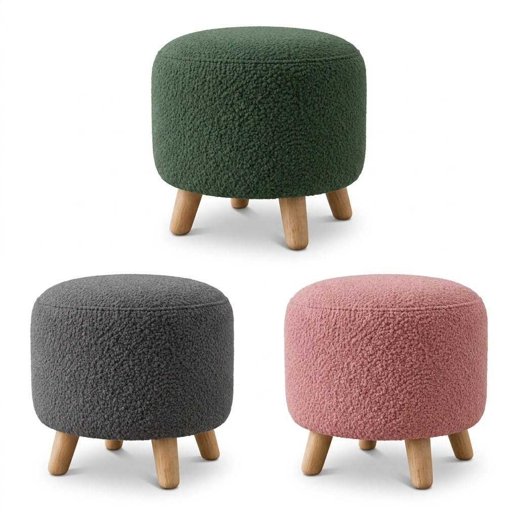 Round Bouclé Ottoman