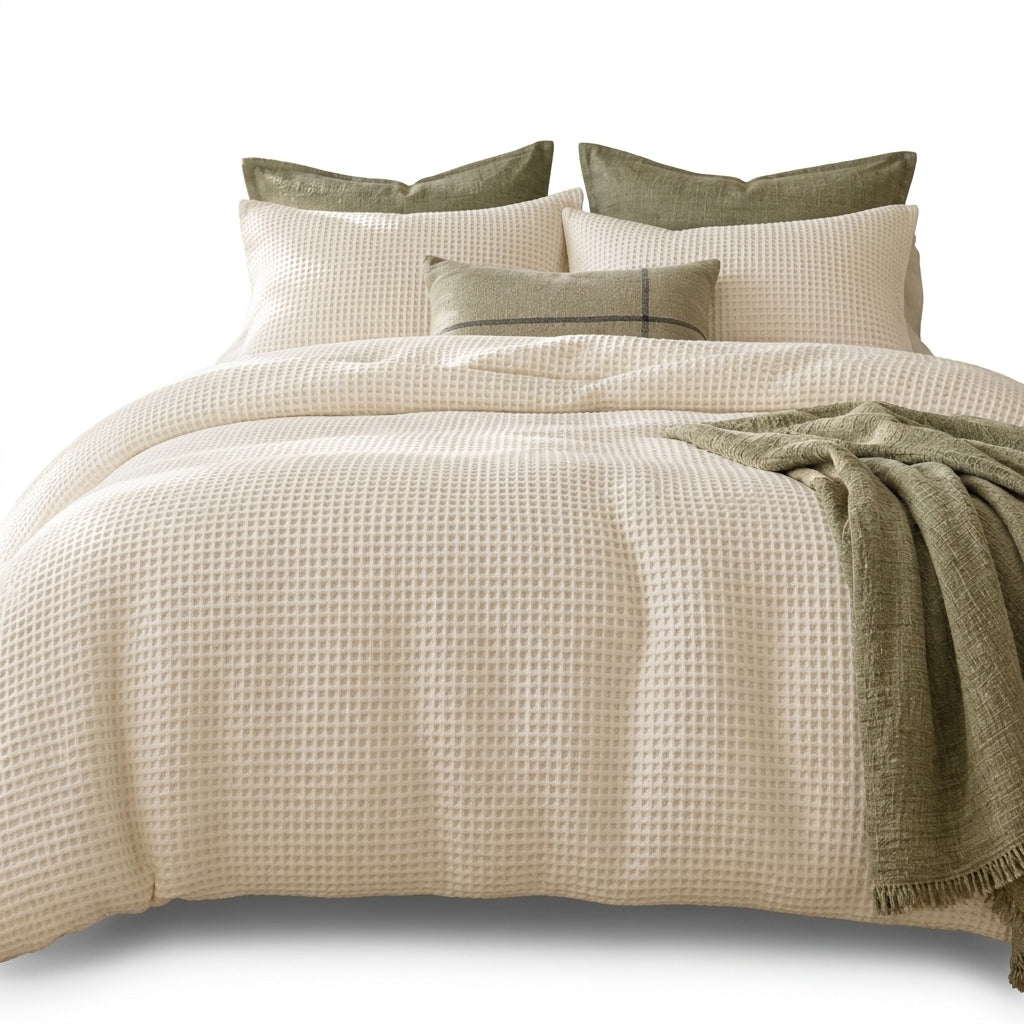 Ivory Waffle Weave Duvet Cover Set