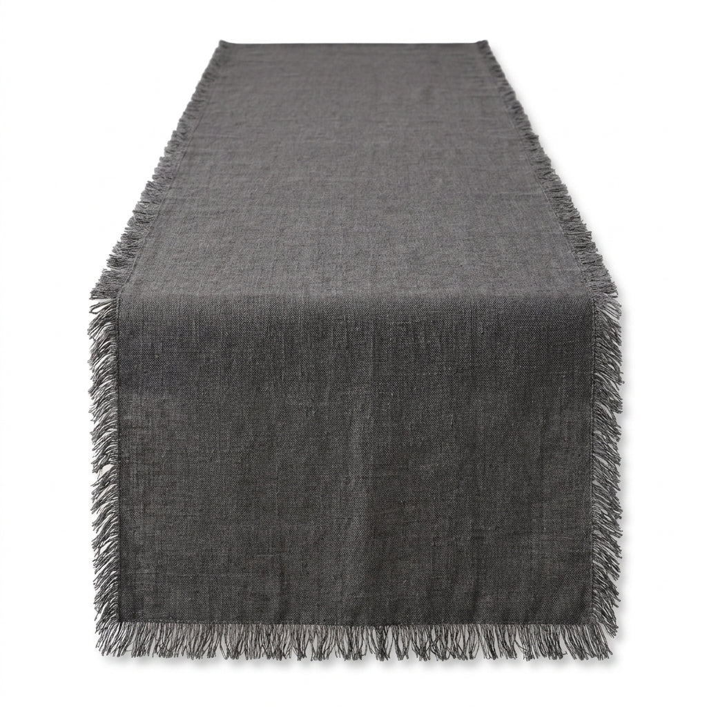 Fringed Oatmeal Linen Table Runner
