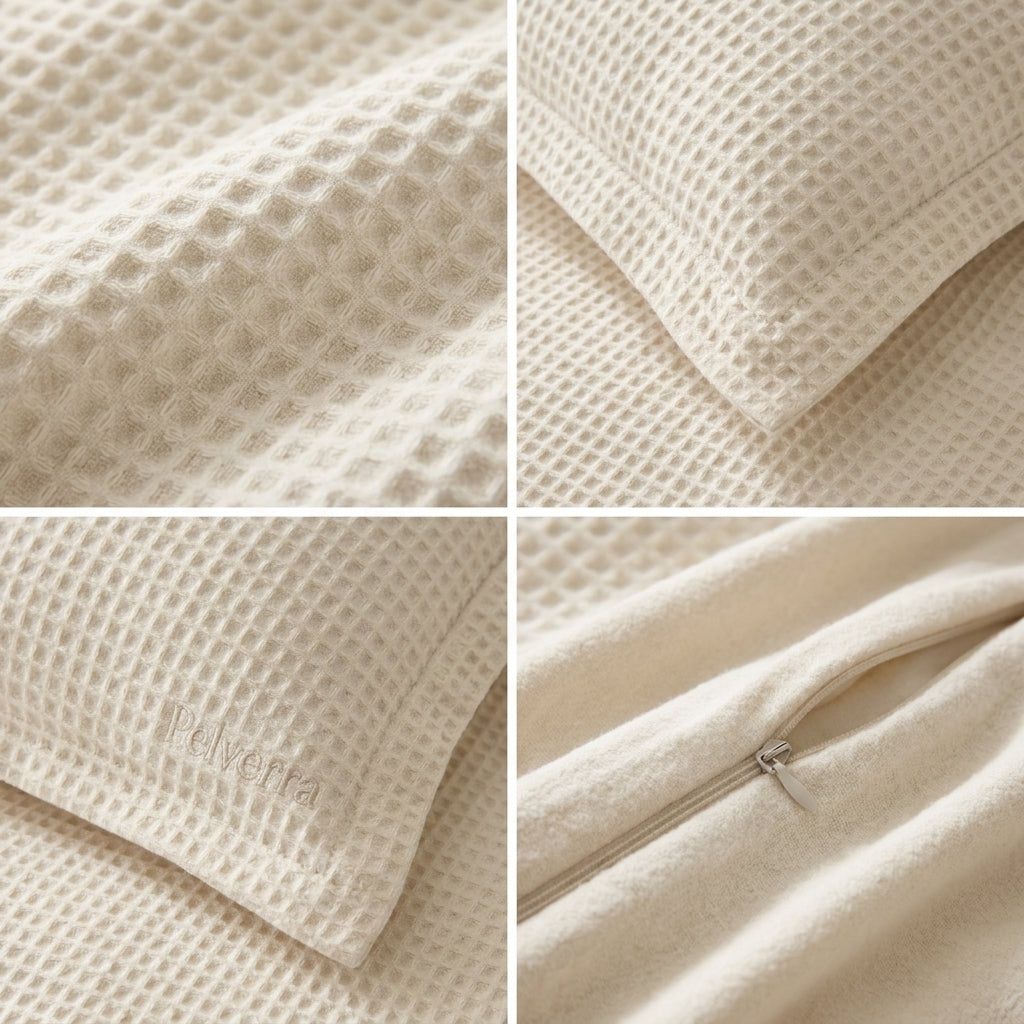 Ivory Waffle Weave Duvet Cover Set